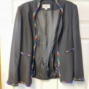 Black Blazer with Colorful Trim and‎ Lapel Collar